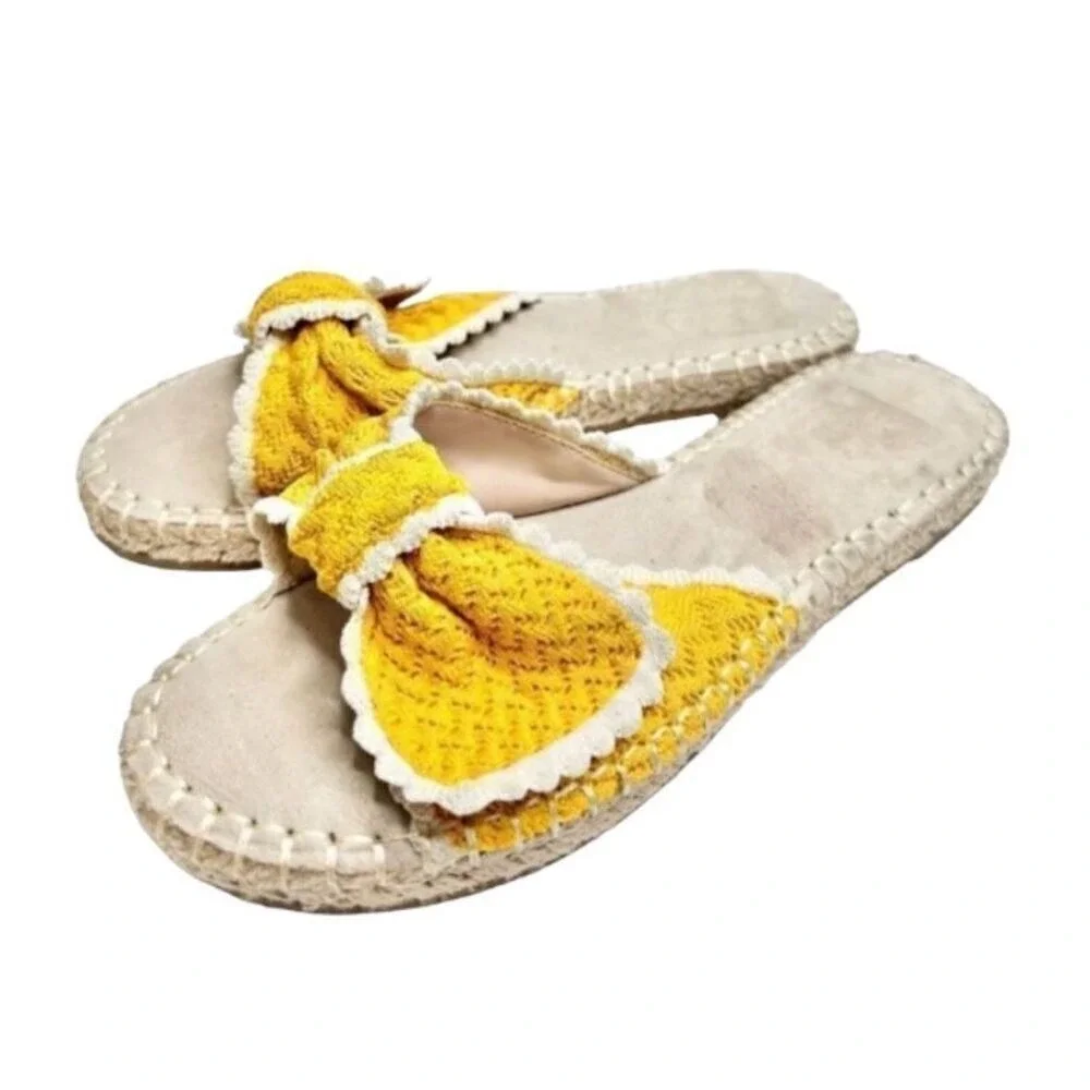 Bandolino Yellow Crochet Bow Espadrille Slide Sandals Womens Size 7.5M Flats
